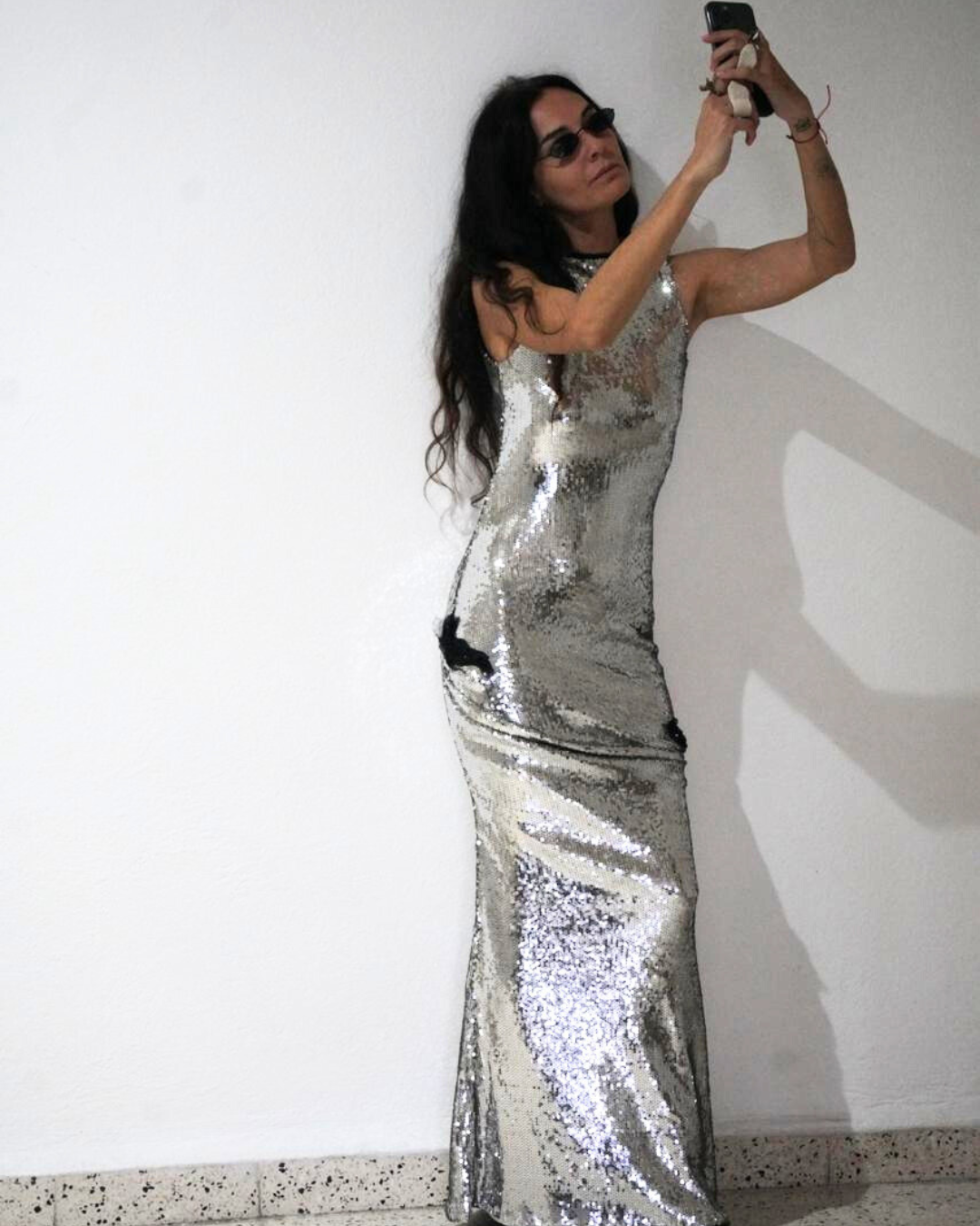 VESTIDO PLATEADO BORDADO