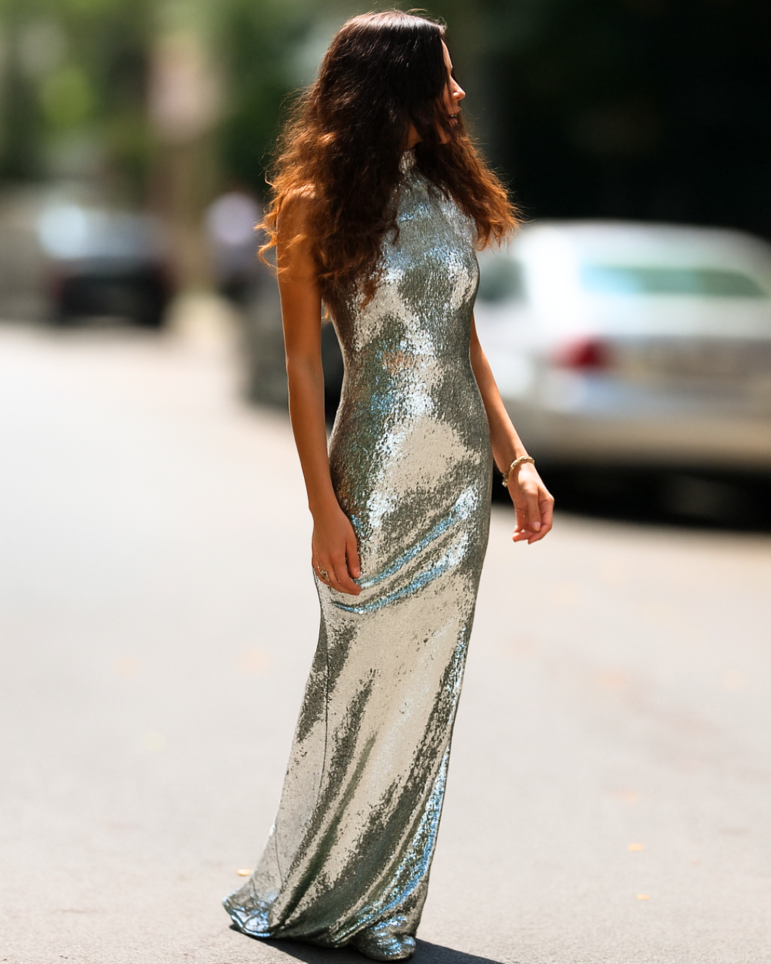 VESTIDO PLATEADO LARGO